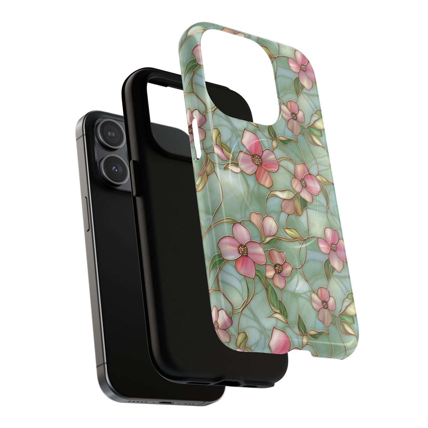 Aqua Bloom Serenity Tough iPhone Magnetic Cases, Cute Flower Design, Stylish Protection, Gift for Her, Trendy Accessories, iPhone MagSafe Accessory.