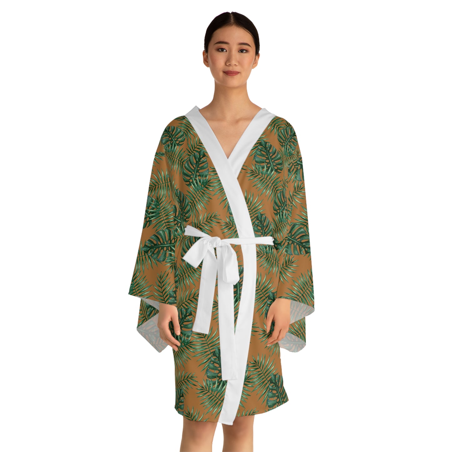 Brown Tropical Bliss Serenity Kimono Robe (AOP)