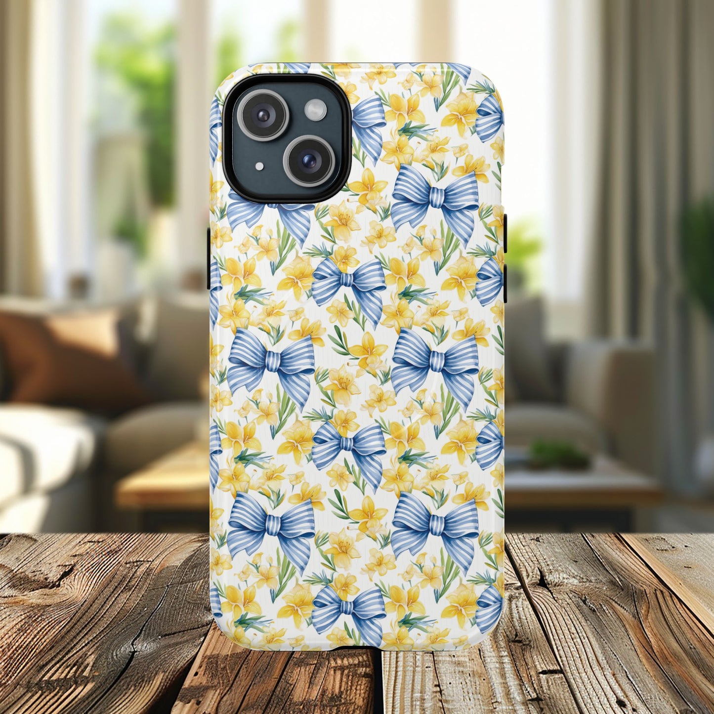 Sunshine Blue Coquette Bows Tough iPhone Magnetic Case for iPhones, Cute iPhone Cover, Spring Gift, Durable Case, Custom iPhone Protection