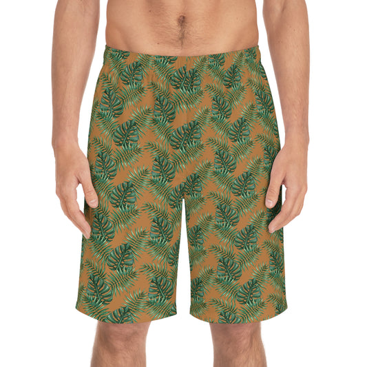 Brown Tropical Bliss Men's Board Shorts (AOP)- (PY)