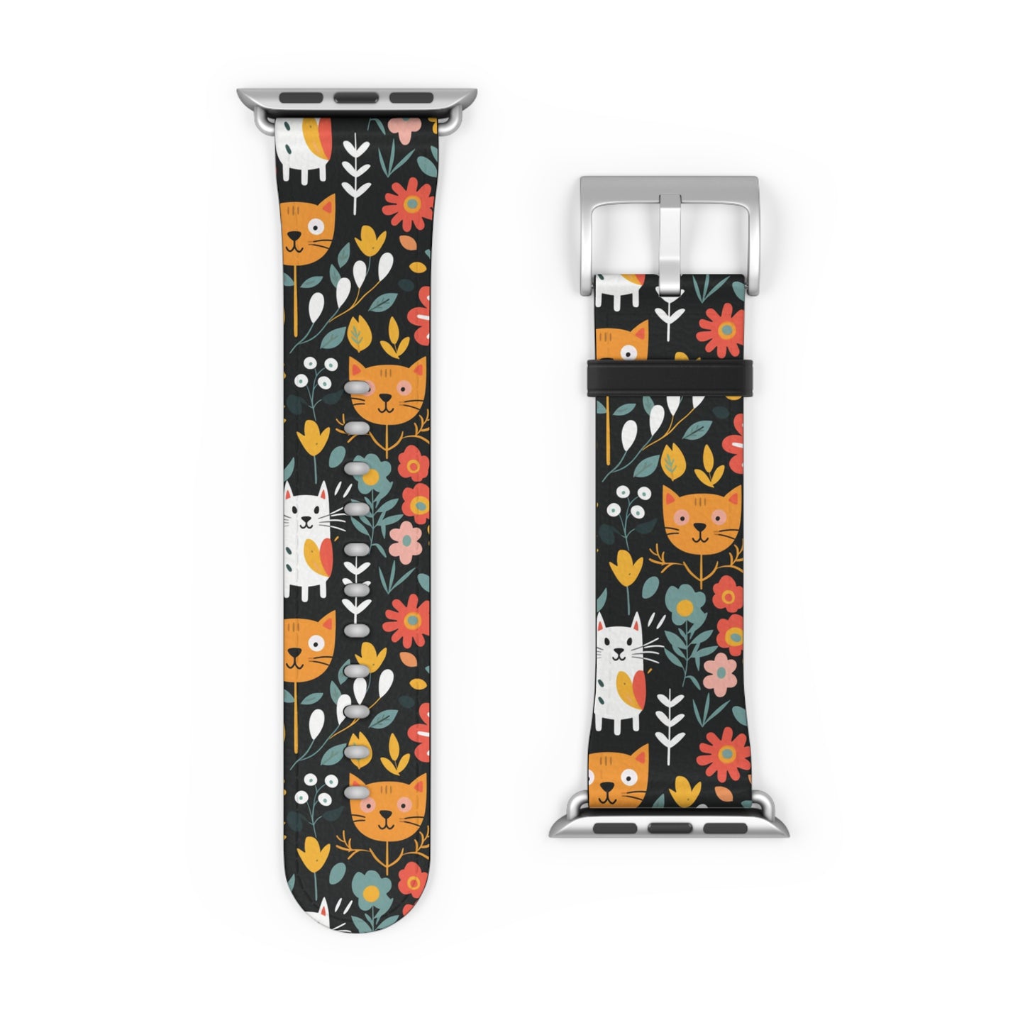 Whimsical Feline Garden Watch Band for Pet and Floral Lovers,