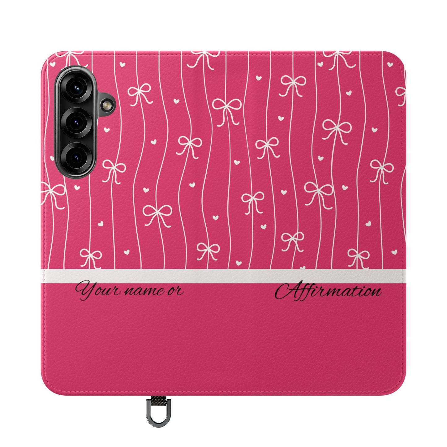Personalized Pink Bow Coquette Flip iPhone and Samsumg Case — Custom Name or Affirmation Wallet Cover