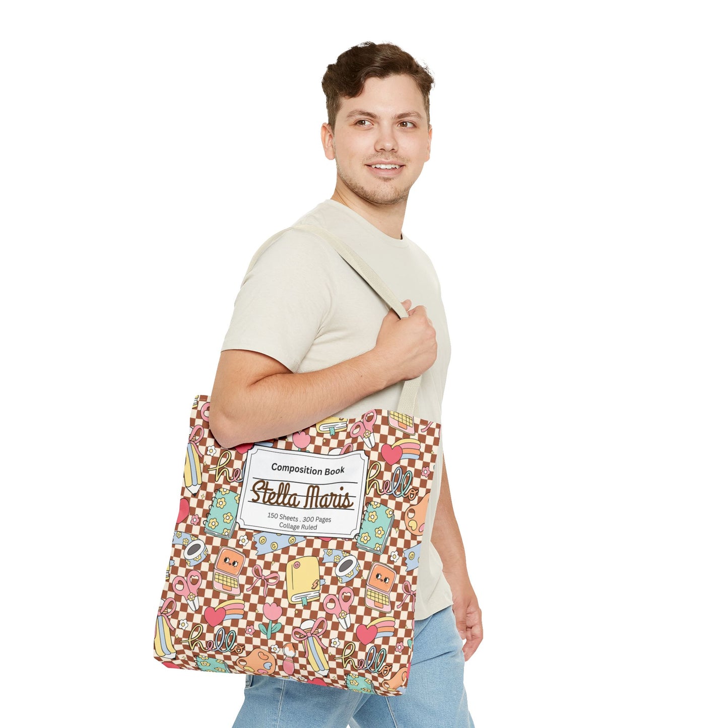 Personalized Brown Doodle Daydream Composition Book Inspired Tote Bag, Back to School Tote, Teacher Gift, Kids Bag, Custom Name Bag, Educational Accessories, Back to School Tote Bag.