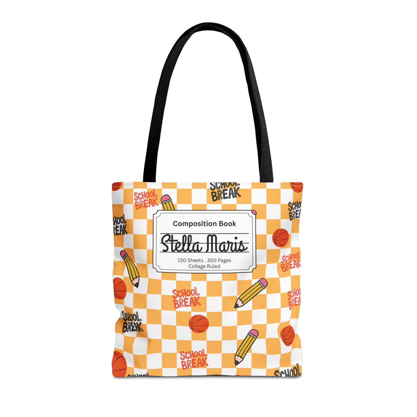 Personalized Orange Schoolyard Chic Composition Book Inspired Tote Bag, Back to School Tote, Teacher Gift, Kids Bag, Custom Name Bag, Educational Accessories, Back to School Tote Bag.