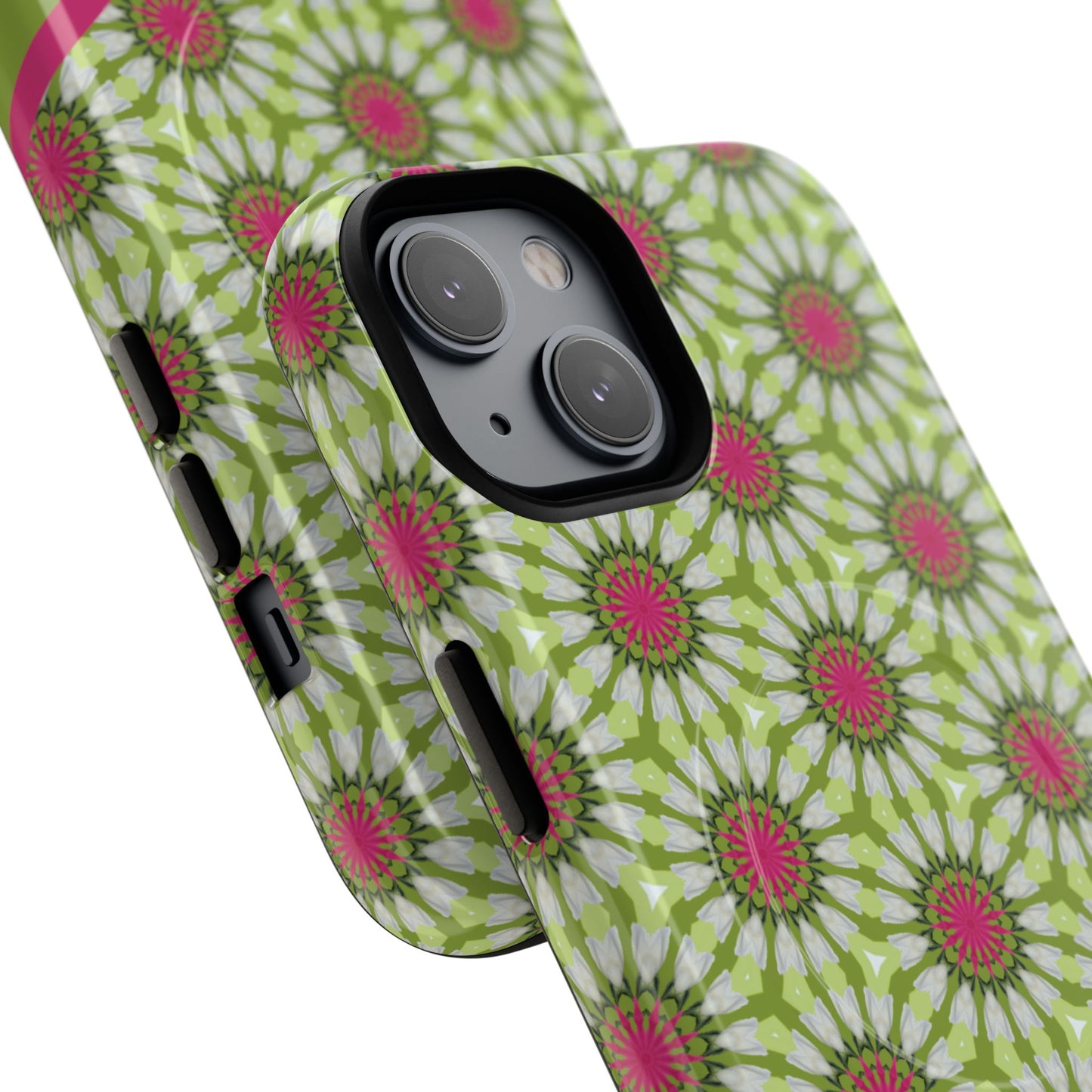 Personalized Meadow Mandala Bloom Vibrant Flower  — Green & Pink Geometric Daisy Design