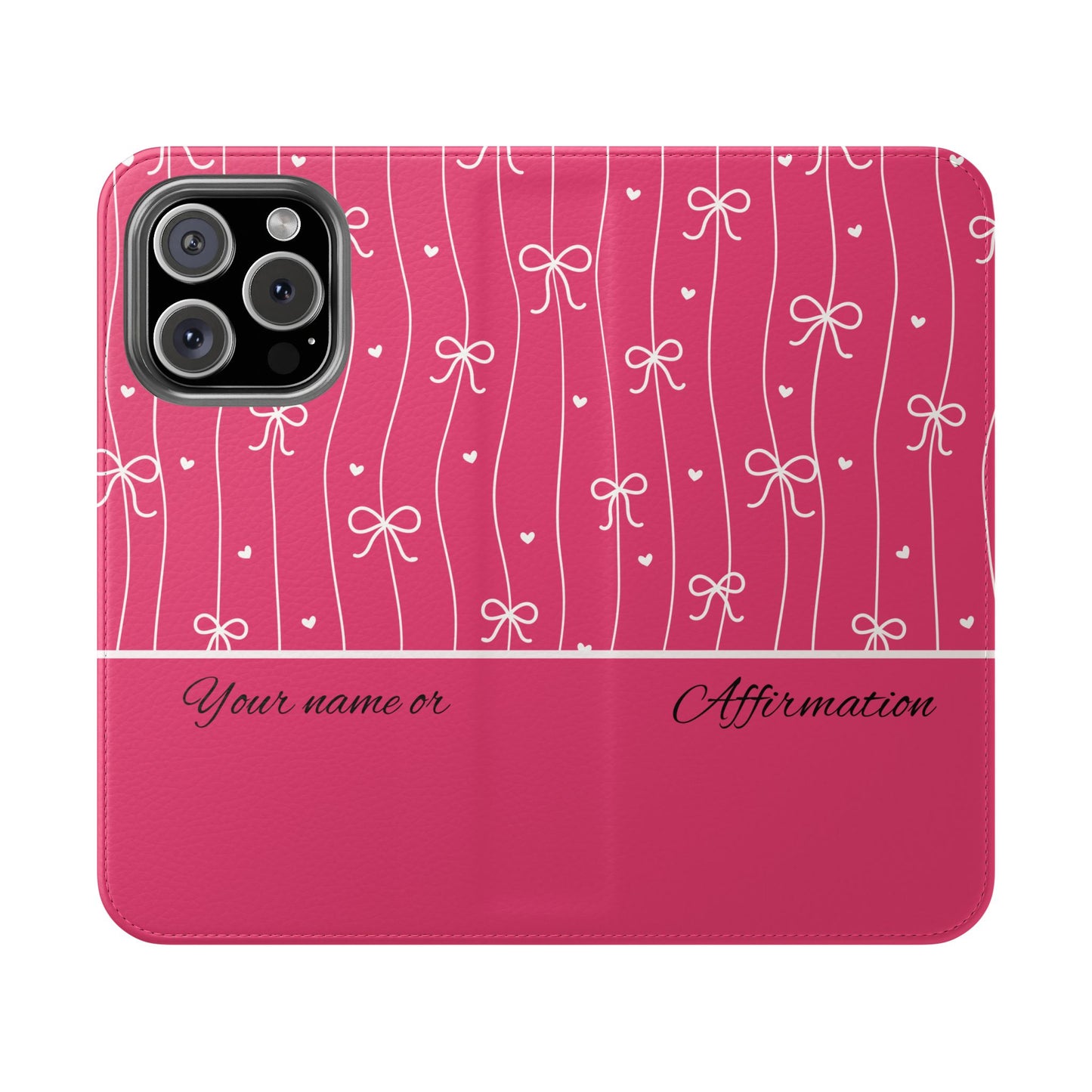 Personalized Pink Bow Coquette Flip iPhone and Samsumg Case — Custom Name or Affirmation Wallet Cover