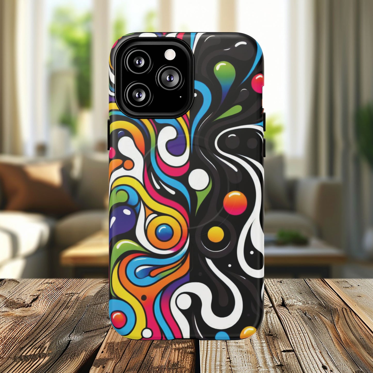 Vibrant Yin Yang Pop Splash Tough Magnetic iPhone Cases, Bold Artwork, Customizable Protection, Gift for Tech Lovers, Colorful iPhone Accessories