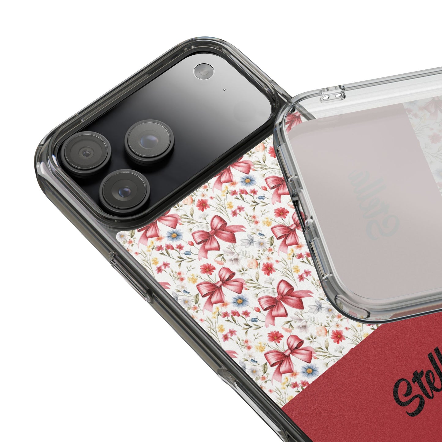 Personalized Rosette Coquette Floral Bow Clear iPhone, Samsung Cases — Custom Name Phone Cover