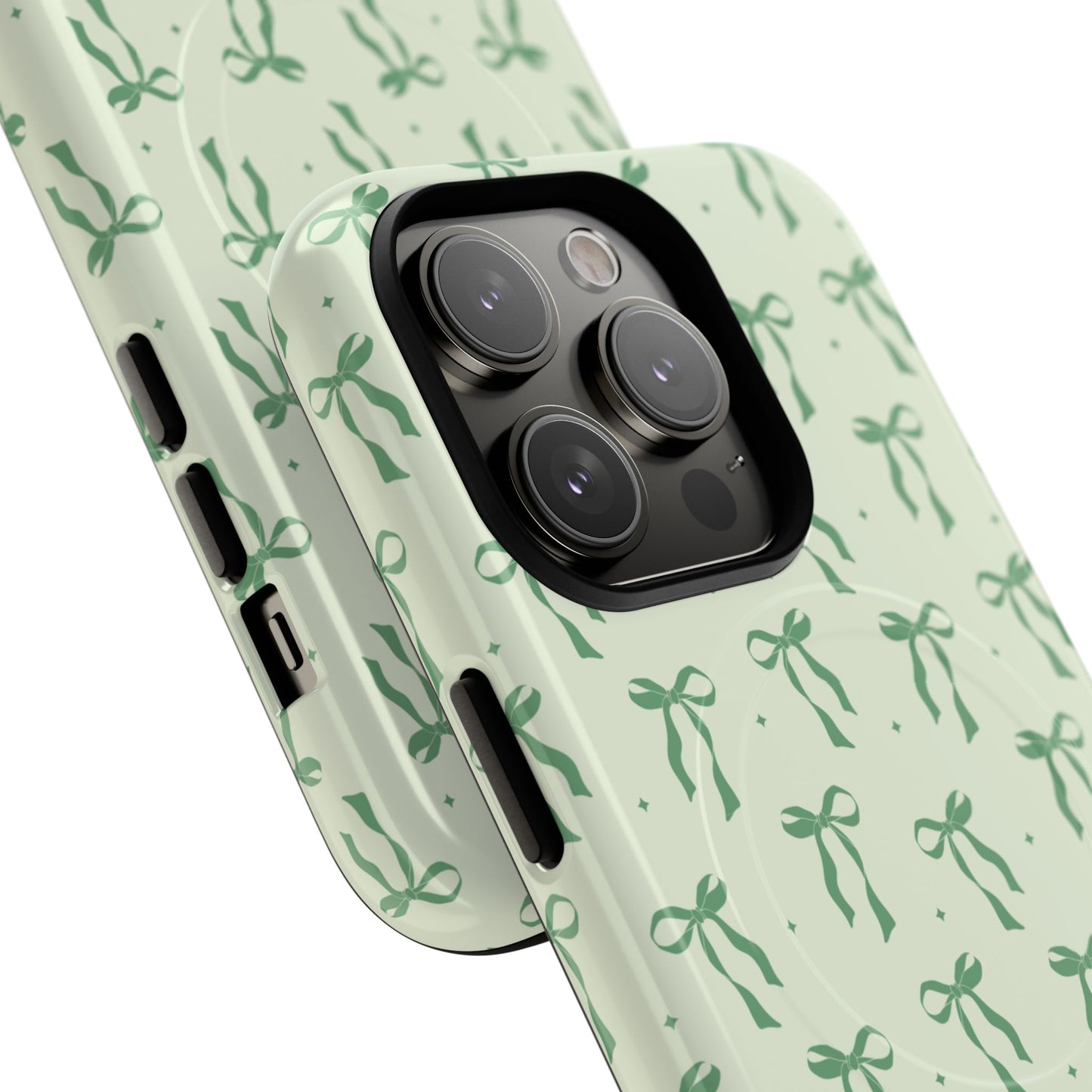 Elegant Ribbon iPhone Case, Stylish Magnetic iPhone Case, Chic iPhone Cover, Green Bow Design, Gift for Her, Everyday Essential, Coquette iPhone Case