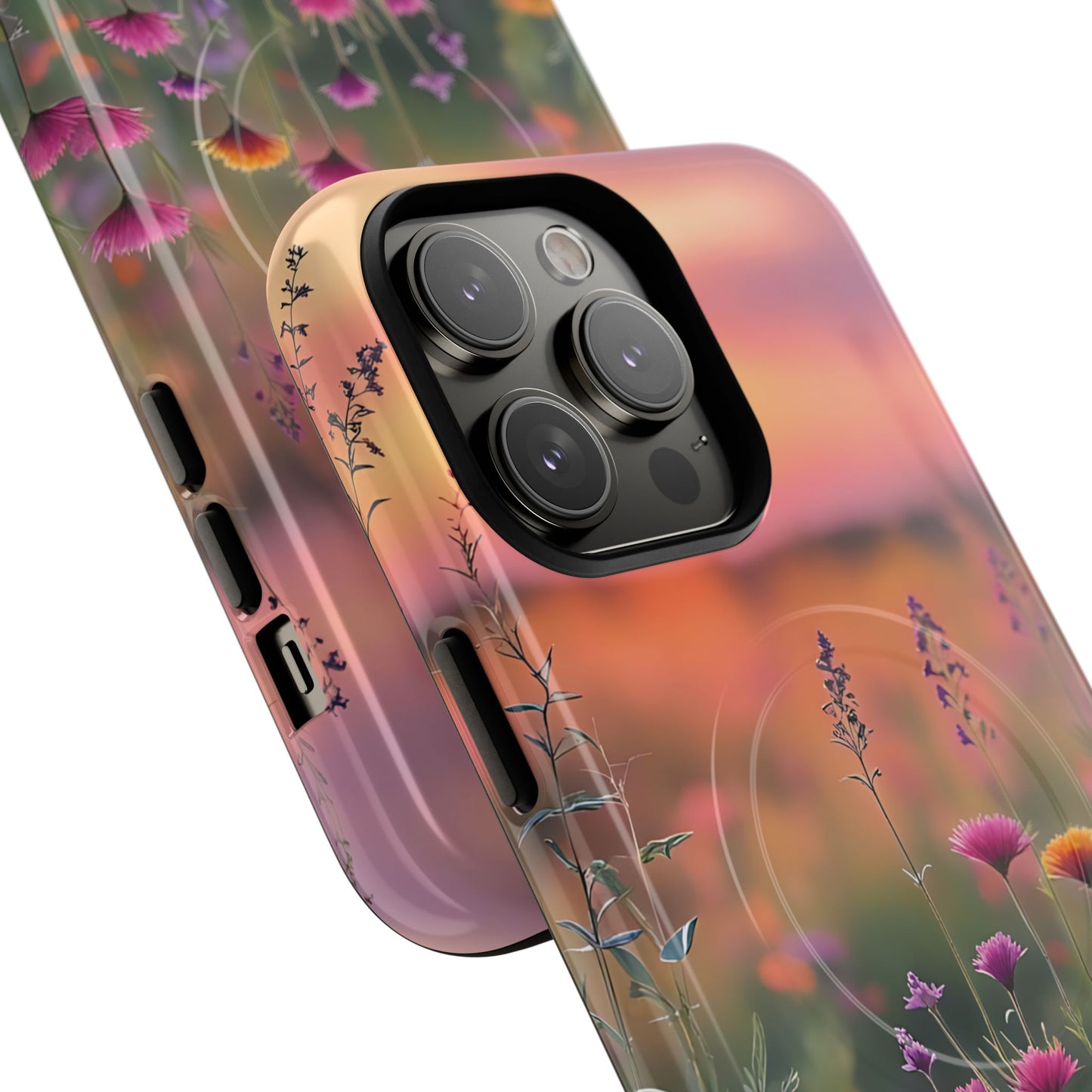 Floral Sunset Phone Case, Tough Magnetic Cases for iPhone, Nature Lover Gift, Durable Protection, Eco-Friendly Phone Accessory