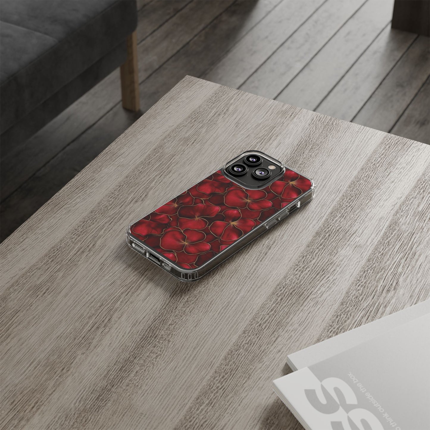 Velvet Petal Noir Floral Petal Clear Impact-Resistant iPhone and Samsung Case.