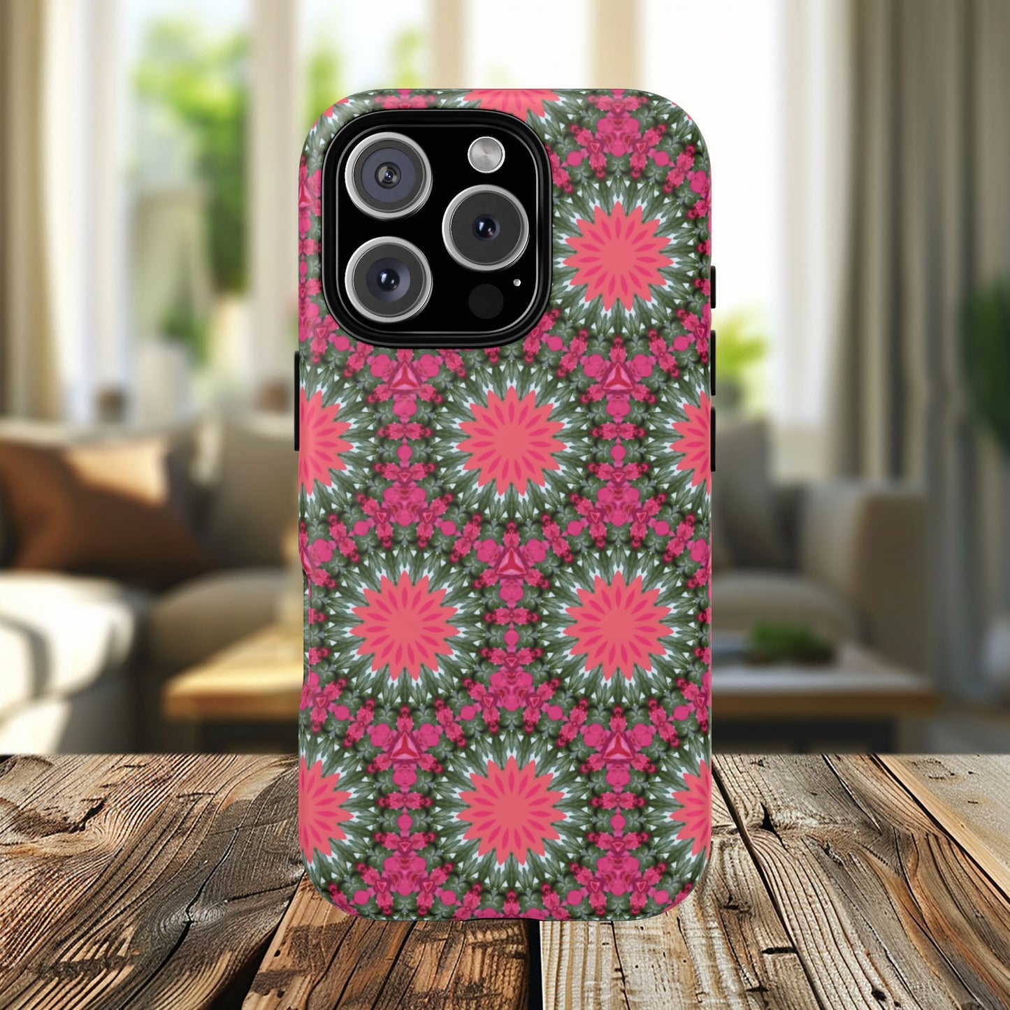 Floral KaleidoBloom iPhone Case, Tough Magnetic Cases, Floral iPhone Cover, Stylish Tech Accessory, Durable Design, Vibrant Gift Idea