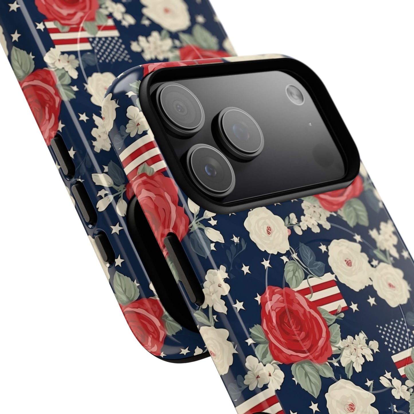 Liberty in Bloom Tough iPhone Magnetic Case, Floral Design, Gift for Moms, Gift for Dads,  iPhone Accessories, Patriotic iPhone Accessory.