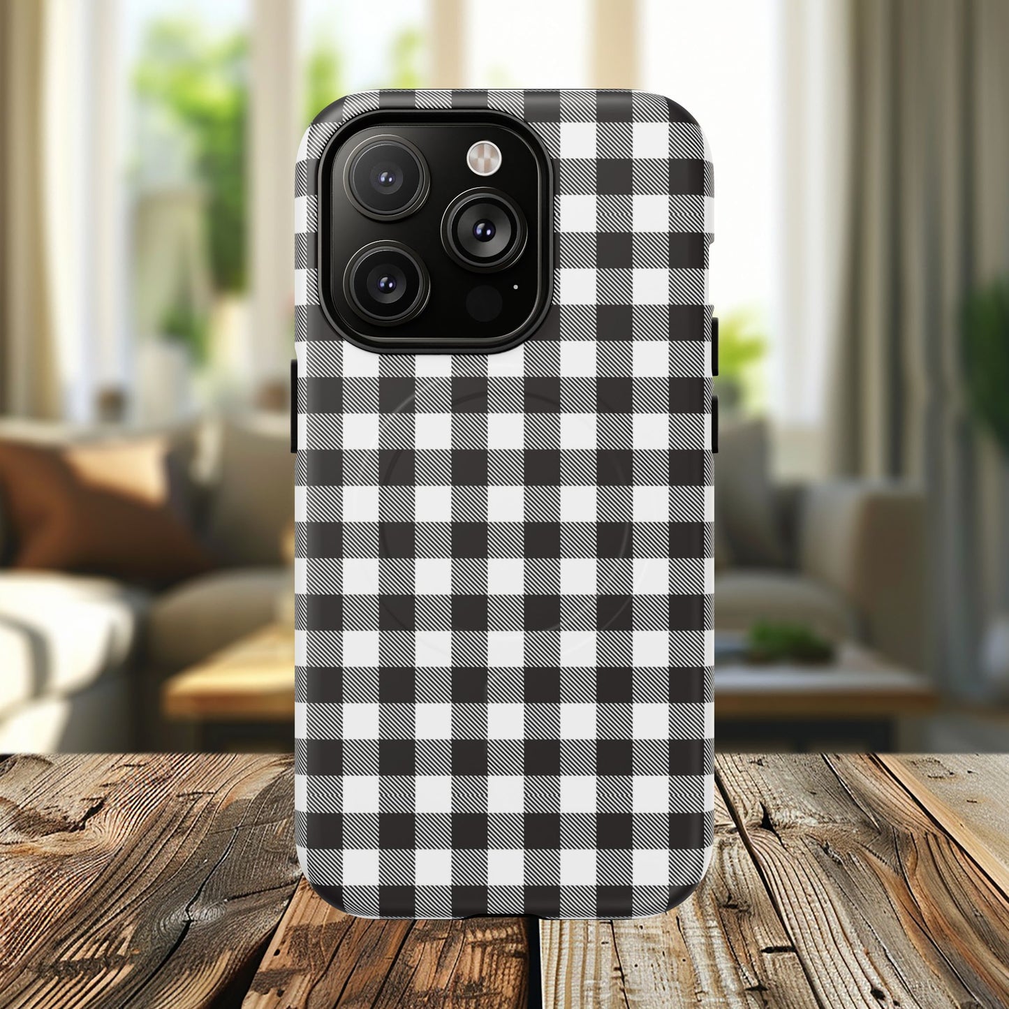 Black and White Gingham Phone Case, Tough Magnetic Cases, Stylish Phone Cover, Gift for Her, Trendy Phone Accessory, Checkered Print