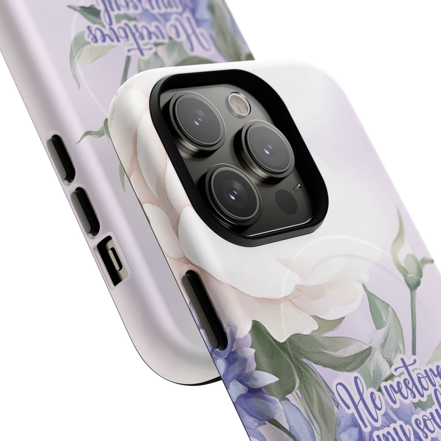 He Restores My Soul Tough iPhone Magnetic Cases, Christian Gift, MagSafe® iPhone® Tough Case, iPhone 13, 14, iPhone 15, iPhone 16, 17, Pro, Pro Max, Plus