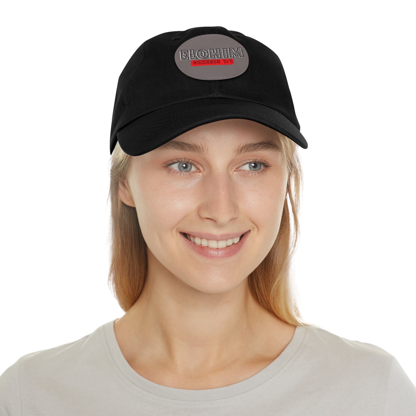 'ELOHIM, GENESIS 1:1- Stylish Dad Hat with Leather Patch | a Unisex Gift, Casual Wear, Summer Accessory, Unique Outdoor Cap, Adjustable Sun Hat, Christian Gift