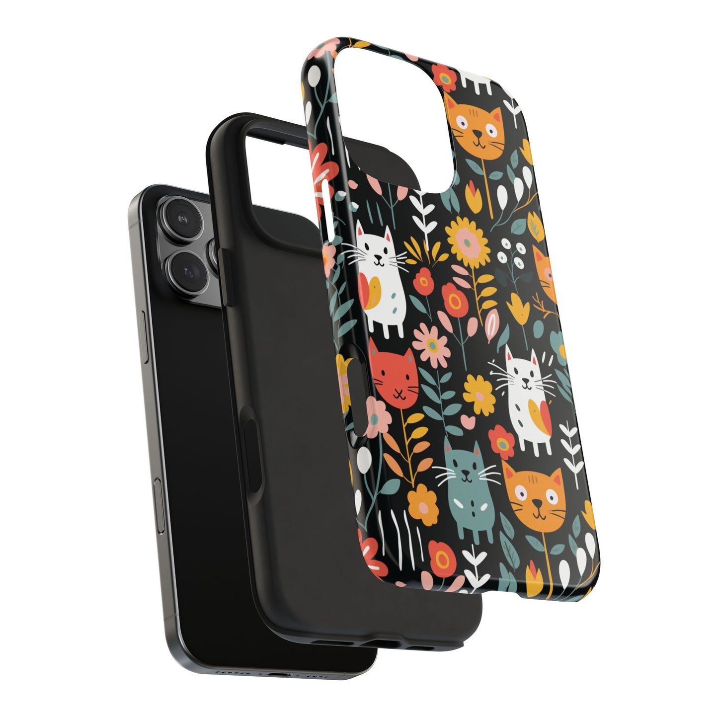 Whimsical Feline Garden iPhone and Samsung Tough Phone Cases,