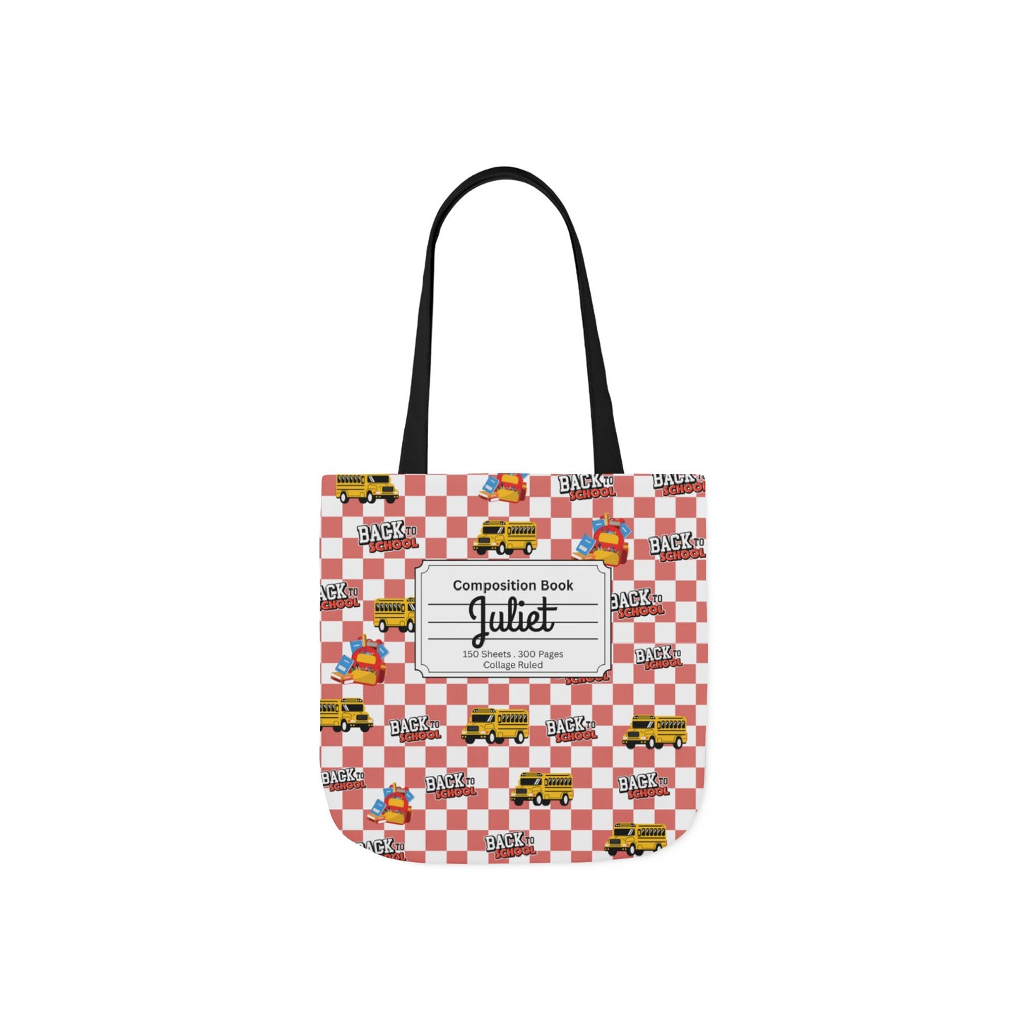 Personalized Red Schoolyard Chic Composition Book Inspired Canvas Tote Bag with Colorful Straps, Cute School Bag, Eco-Friendly Tote, Back to School Shopping Bag, Teacher Gift Idea
