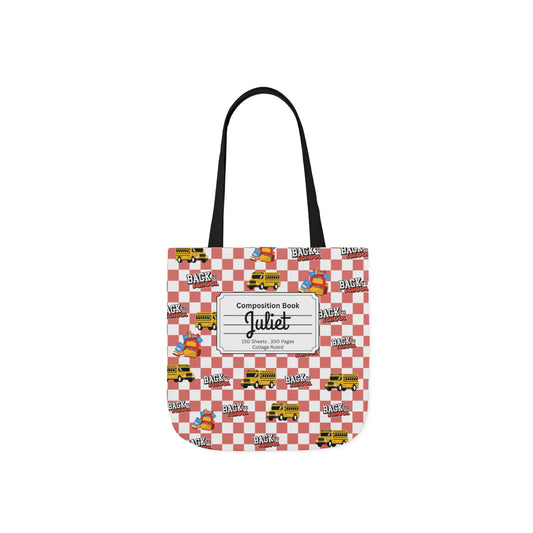 Personalized Red Schoolyard Chic Composition Book Inspired Canvas Tote Bag with Colorful Straps, Cute School Bag, Eco-Friendly Tote, Back to School Shopping Bag, Teacher Gift Idea
