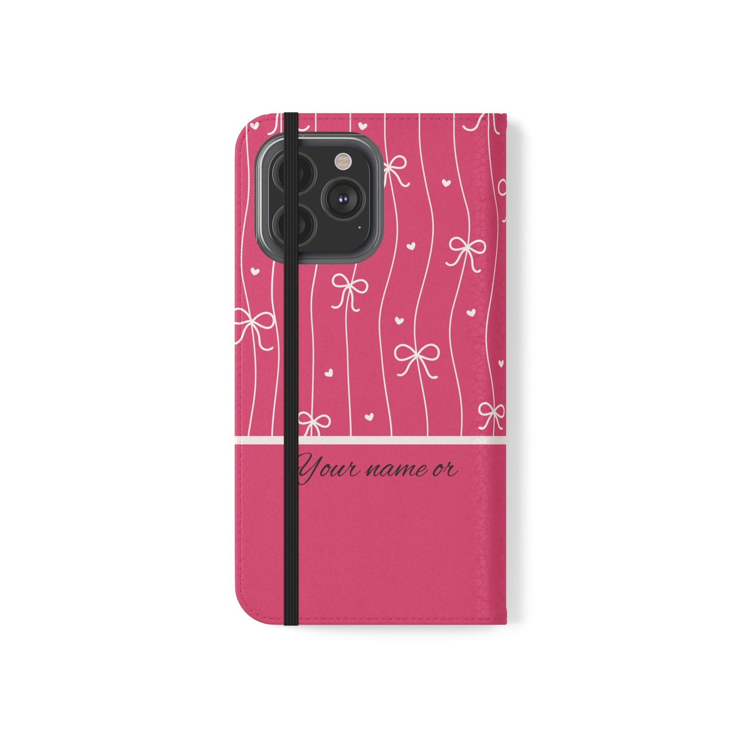 Personalized Pink Bow Coquette Flip iPhone and Samsumg Case — Custom Name or Affirmation Wallet Cover