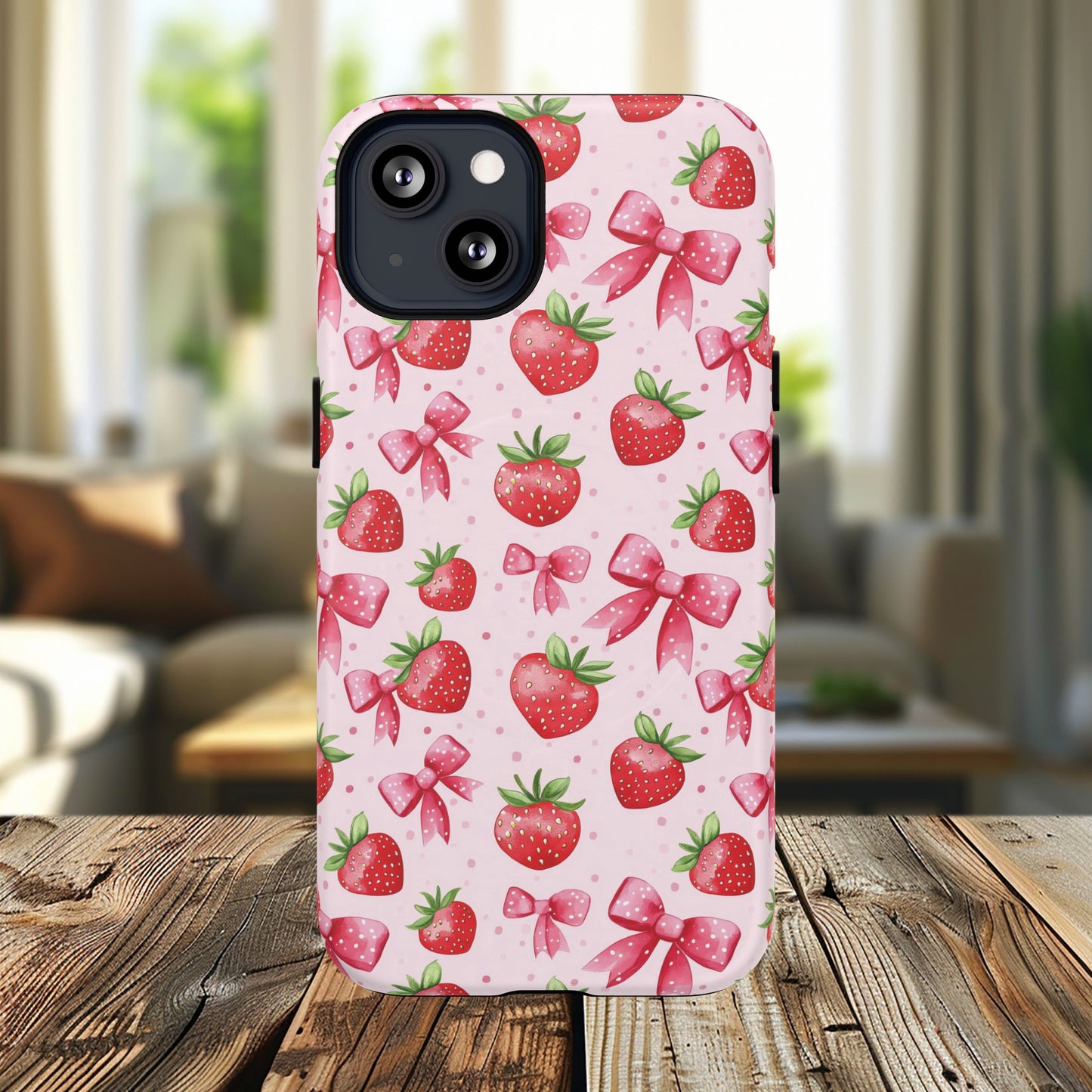 Strawberry Blush Coquette Magnetic Tough iPhone Cases - Funky Fruit Cases, Floral iPhone Cover, Trendy Gifts, iPhone Accessories, Strawberry Lover