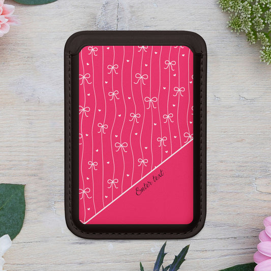 Personalized Pink Bow Coquette MagSafe Vegan Wallet — Card Holder.
