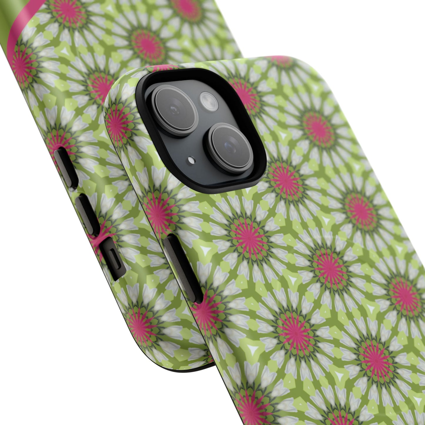 Personalized Meadow Mandala Bloom Vibrant Flower  — Green & Pink Geometric Daisy Design