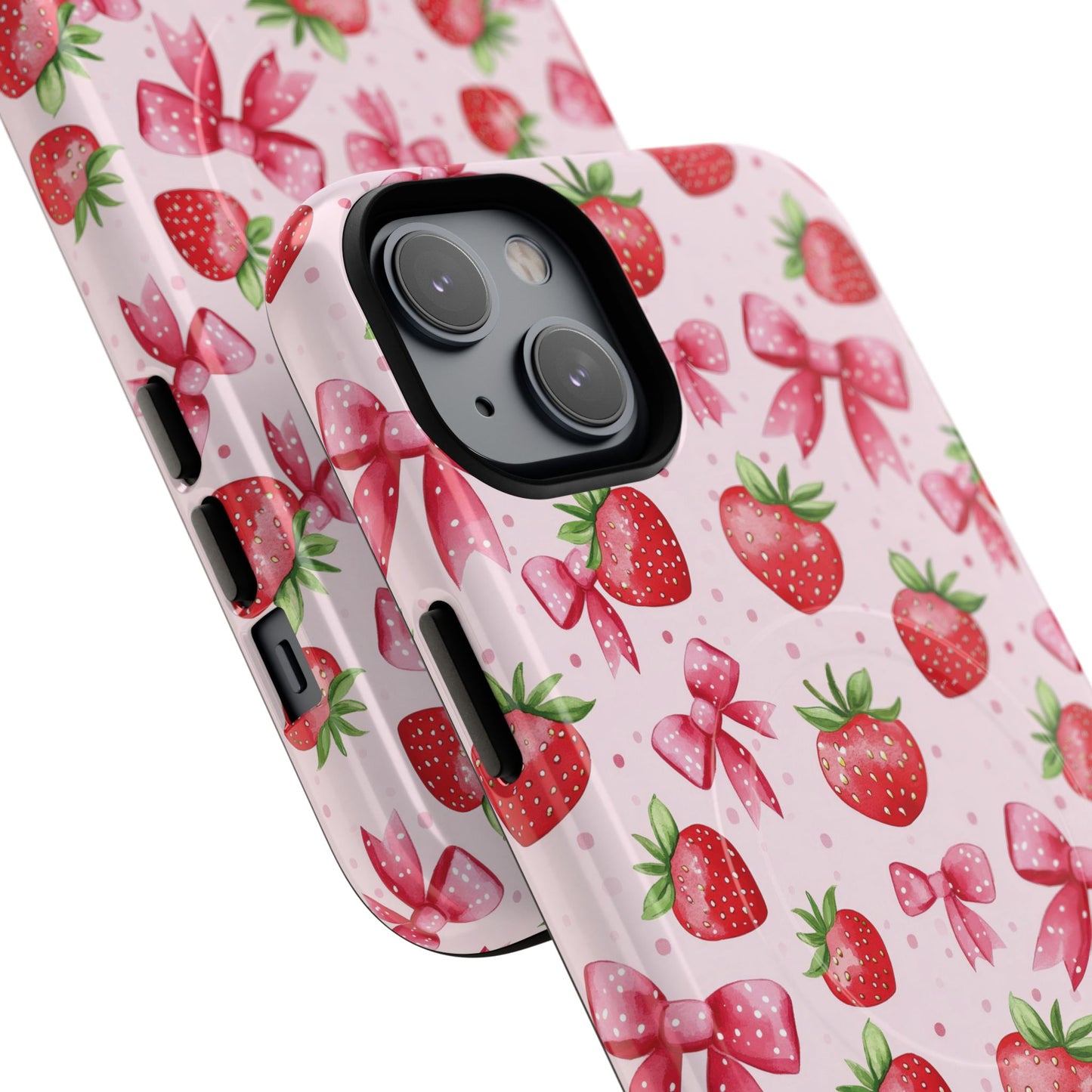 Strawberry Blush Coquette Magnetic Tough iPhone Cases - Funky Fruit Cases, Floral iPhone Cover, Trendy Gifts, iPhone Accessories, Strawberry Lover
