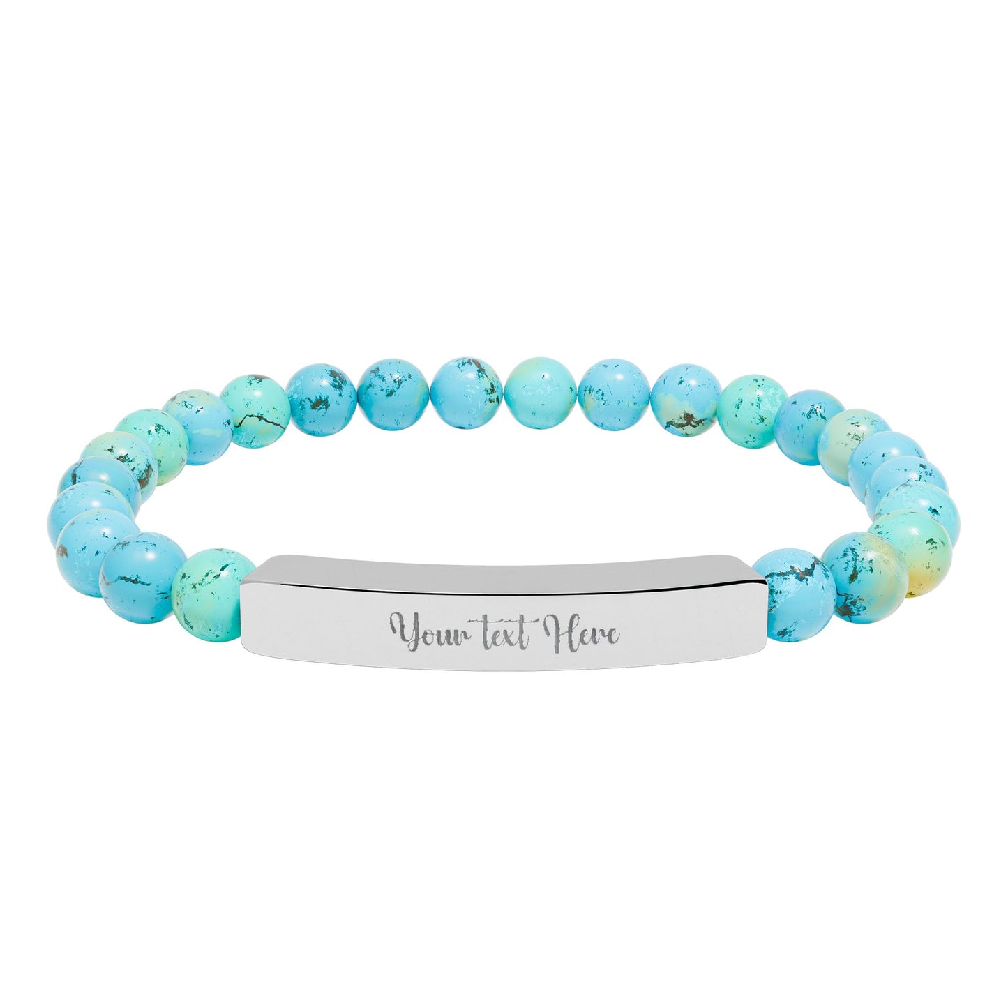 Engravable Natural Stone Stretch Bar Bracelet — Personalized Beaded Wristband