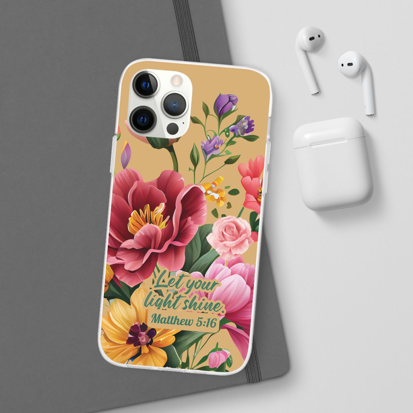 Floral Scripture Phone Case — "Let Your Light Shine" (Matthew 5:16) for iPhone and Samsung Cases.