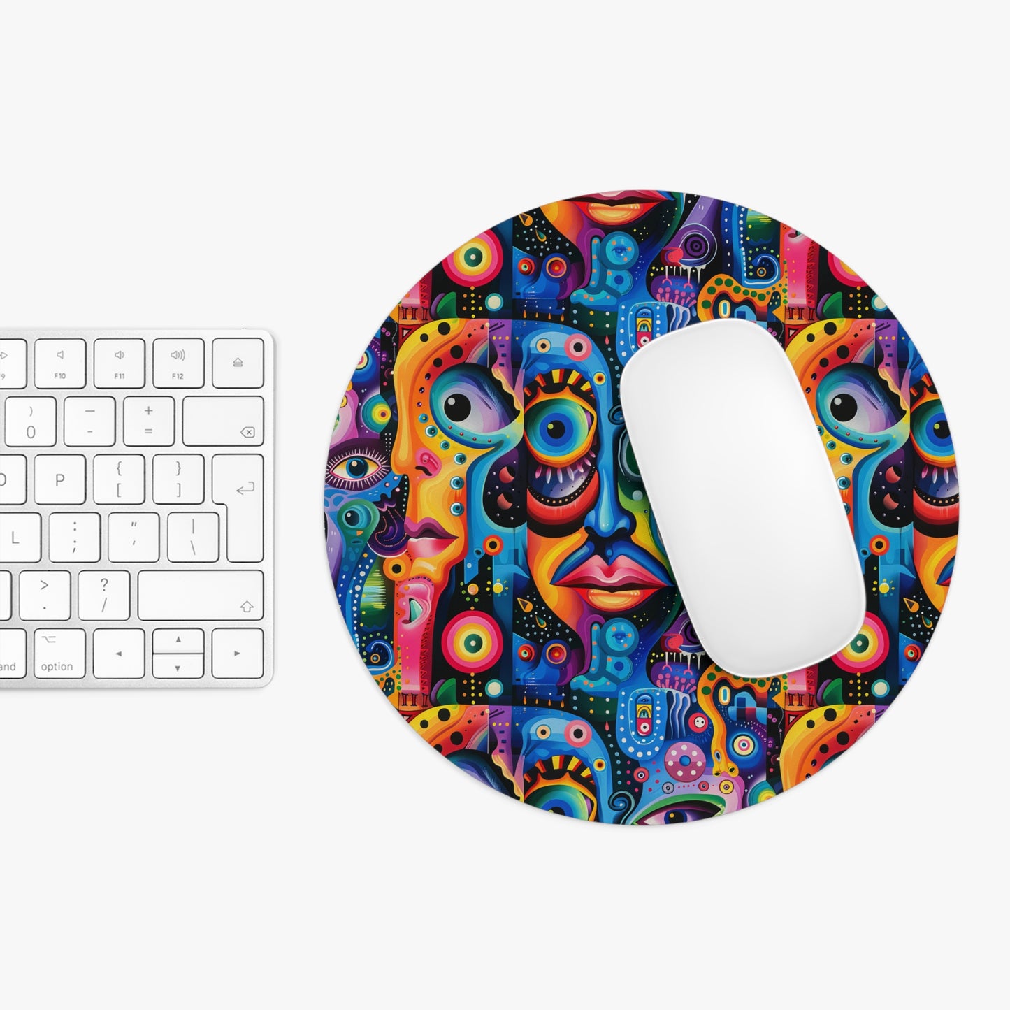 Psychedelic Visions Colorful Abstract Faces Mouse Pad - Artistic Desk Accessory