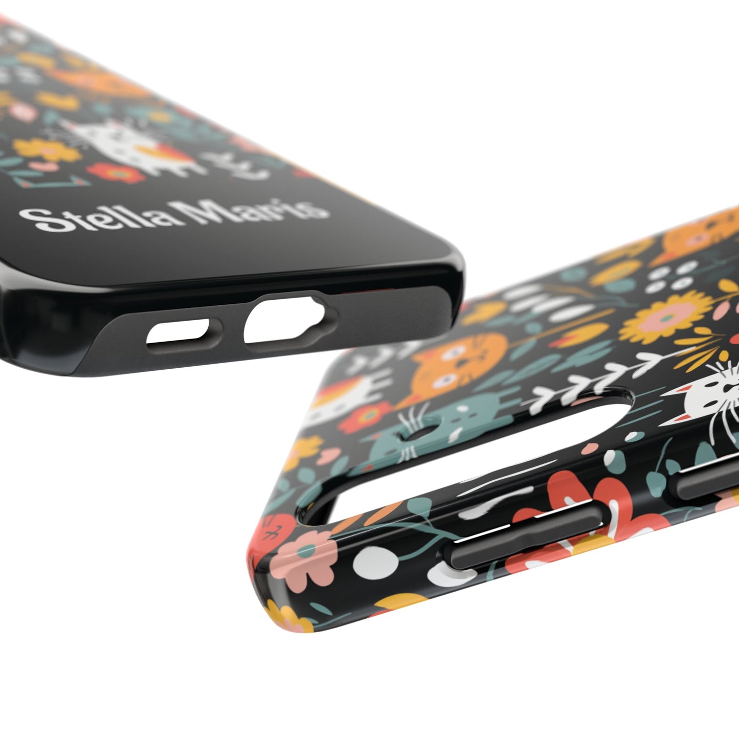 Personalized Whimsical Feline Garden Tough Phone Case — Custom Name iPhone & Samsung