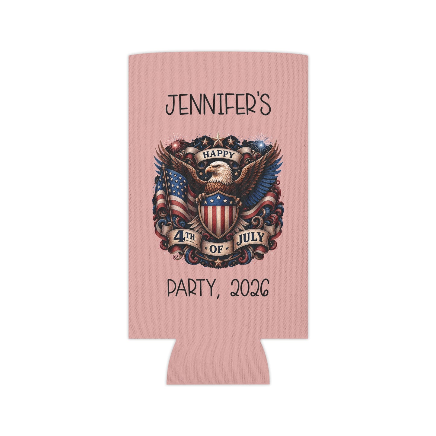 Personalized 4th of July Can Cooler — Custom Name Patriotic Eagle