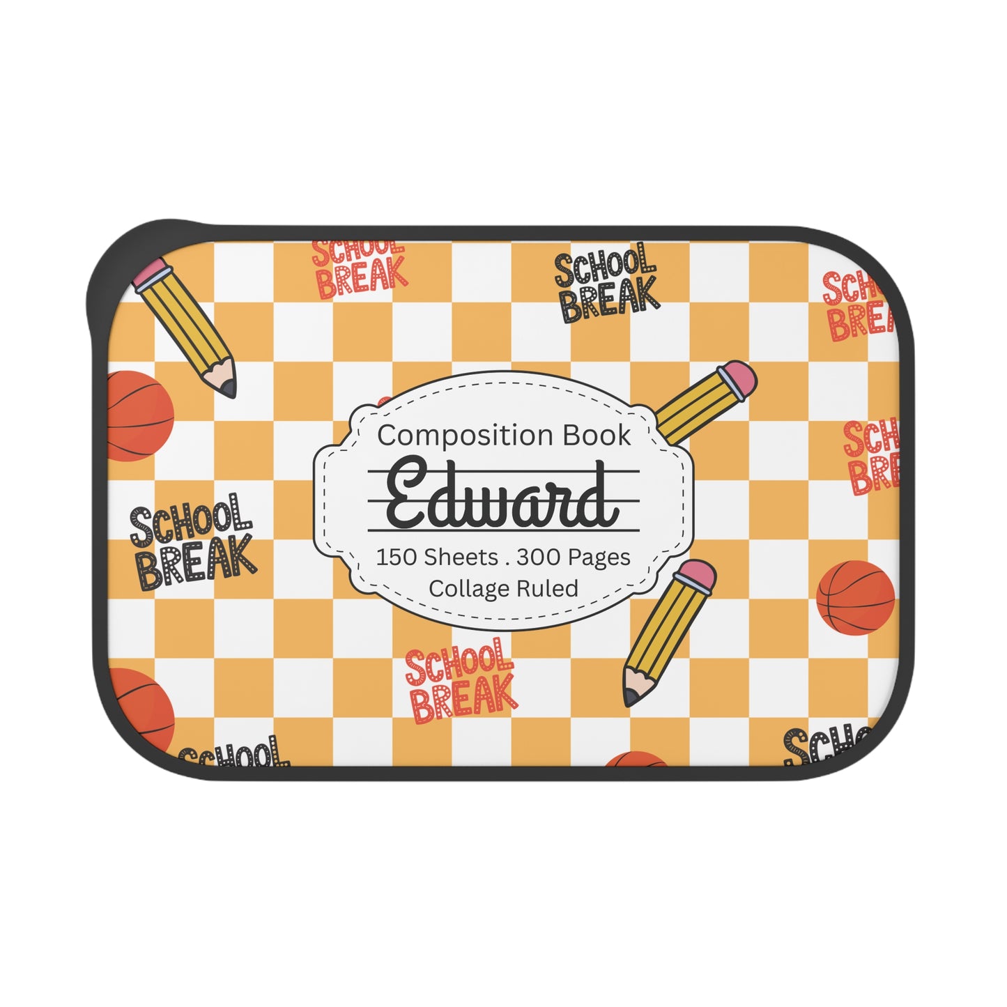 Personalized Orange Schoolyard Chic Composition Book Composition Book Inspired Bento Box, Fun Lunch Container, School Lunch, Meal Prep, Kids' Utensils, Back to School, Child's Lunchbox