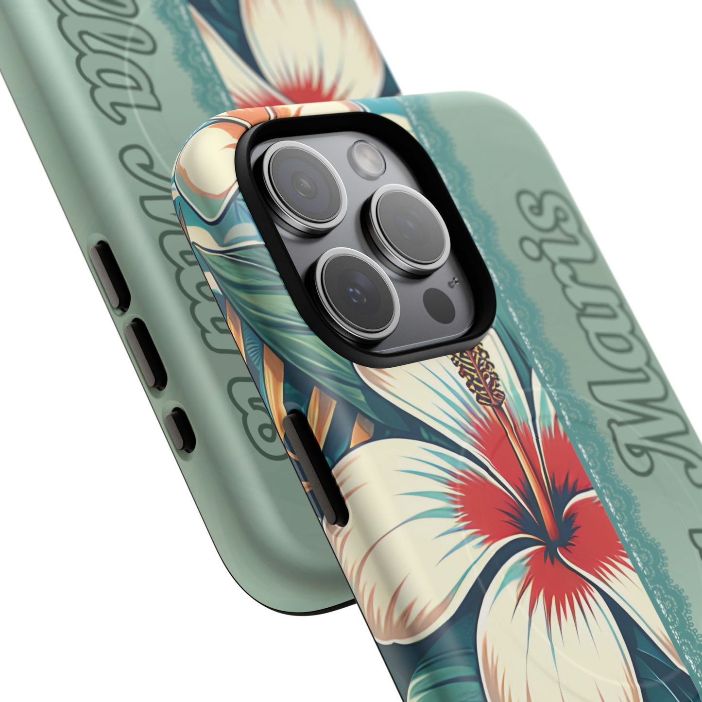 Personalized Tropical Floral Phone Case – Stylish Tough Magnetic Cases for iPhone, Customizable with Names, Perfect Gift for Nature Lovers