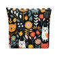 Whimsical Feline Garden Cotton Cosmetic Bag