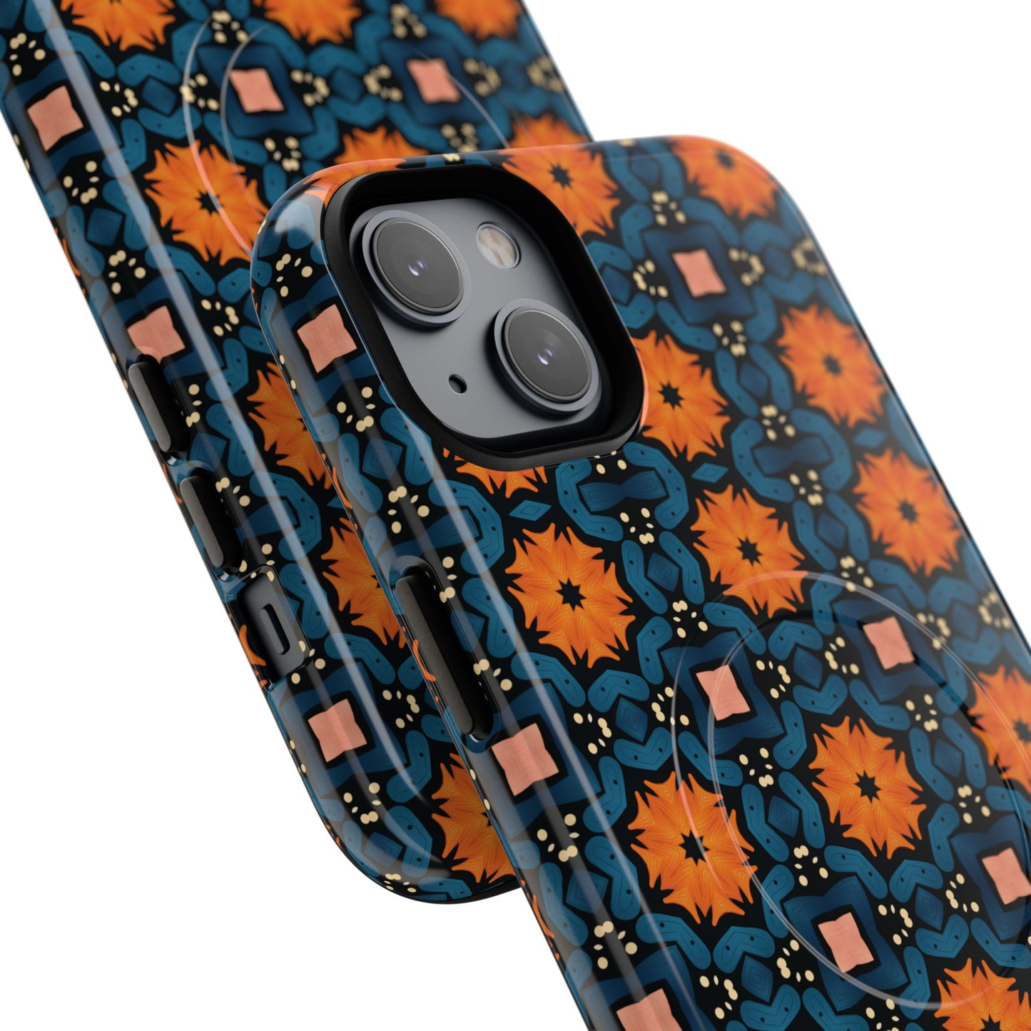 Saffron Tile Bloom Vibrant Floral Tough Magnetic iPhone Case, Durable iPhone Cover, Gift for Her, Floral Design, Unique iPhone Protection.