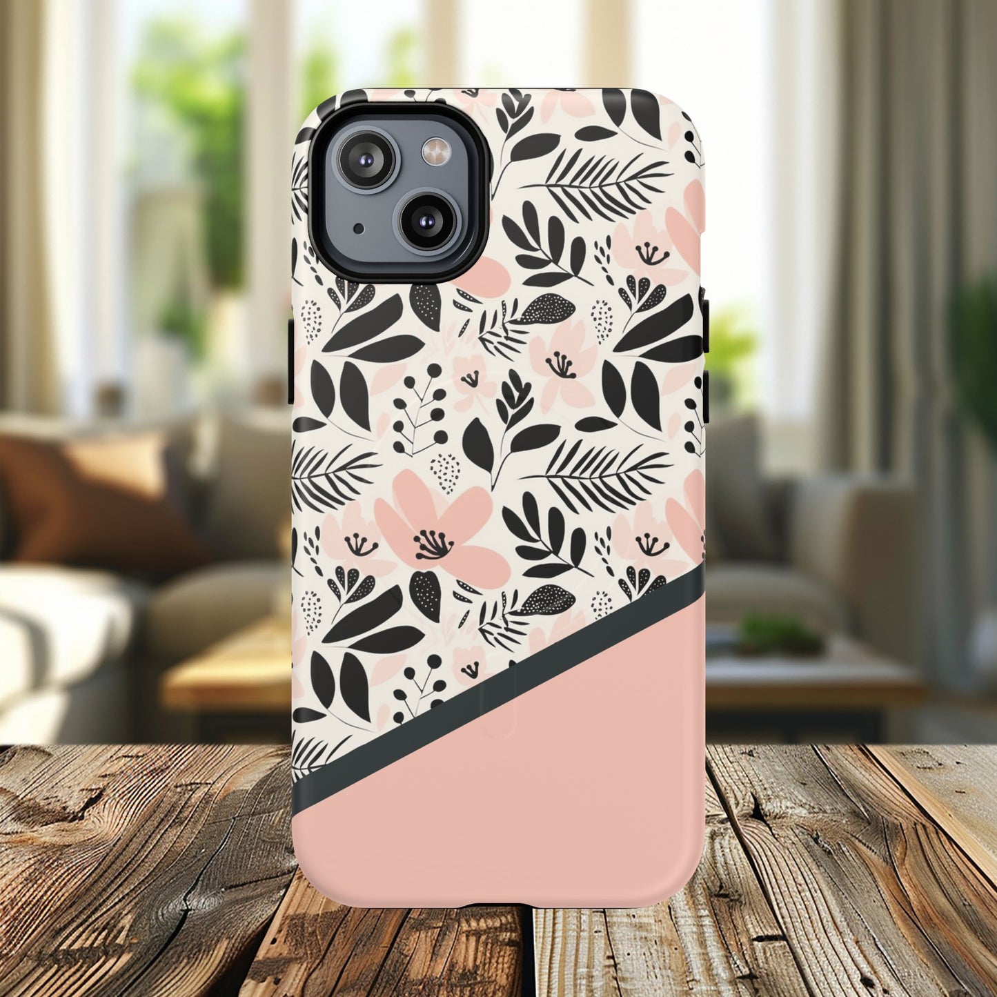 Personalized Floral Blush Garden Whisper Tough Magnetic MagSafe® iPhone® 13, 14, 15, 16, 17, Pro, Pro Max, Plus Cases (Custom Name).