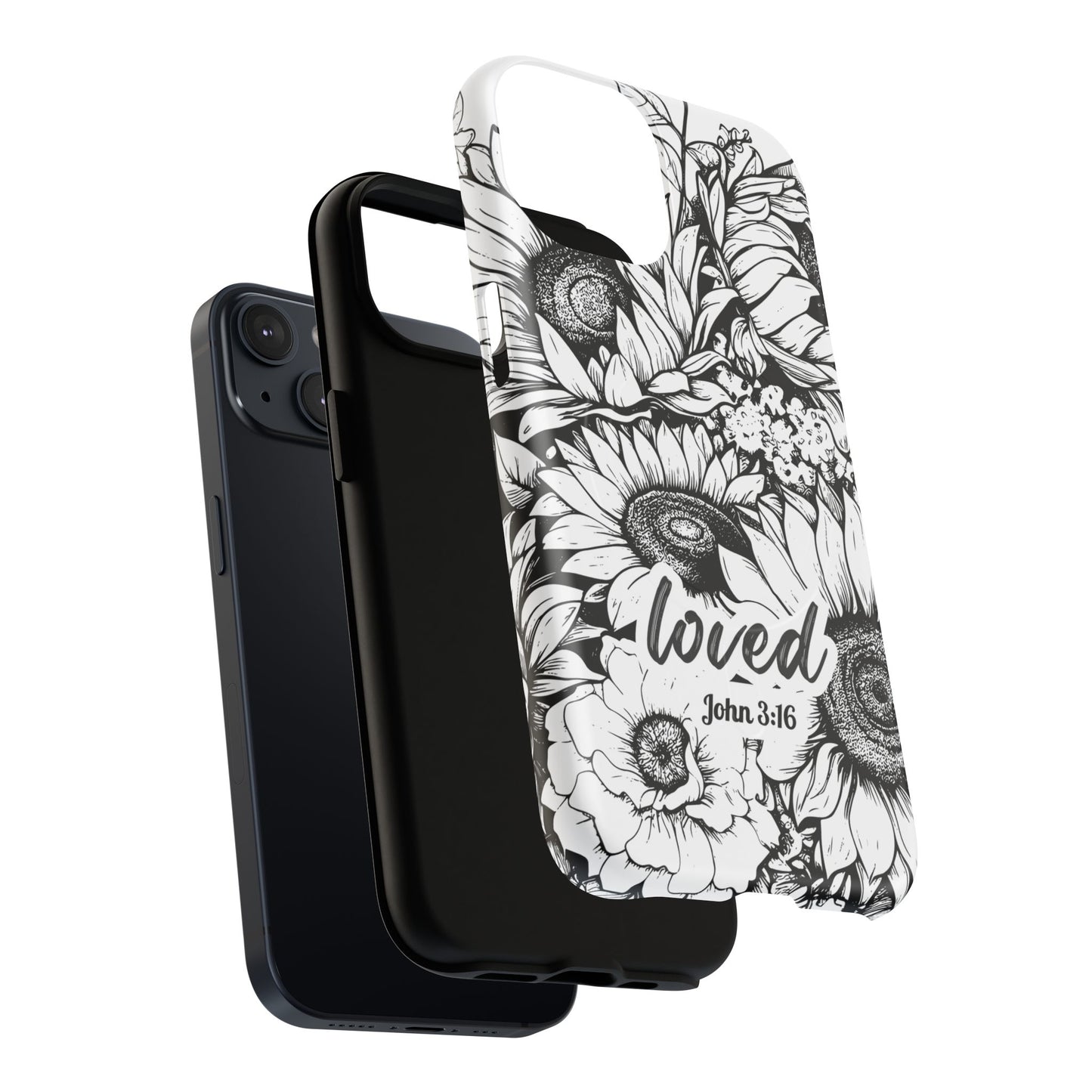 Loved John 3:16, Inspirational Gift, Tough iPhone Magnetic Case Scripture, Sunflower Bible Verse, MagSafe® iPhone® Tough Case, iPhone 14, iPhone 15, iPhone 16, Pro, Pro Max, Plus
