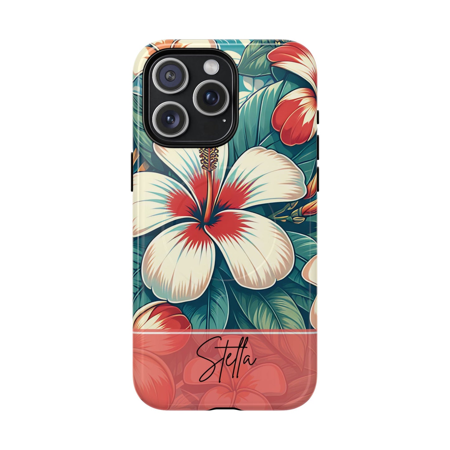 Tough Floral Phone Case, Tropical Hibiscus Design, Gift for Her, Summer Accessory, Customizable Phone Cover