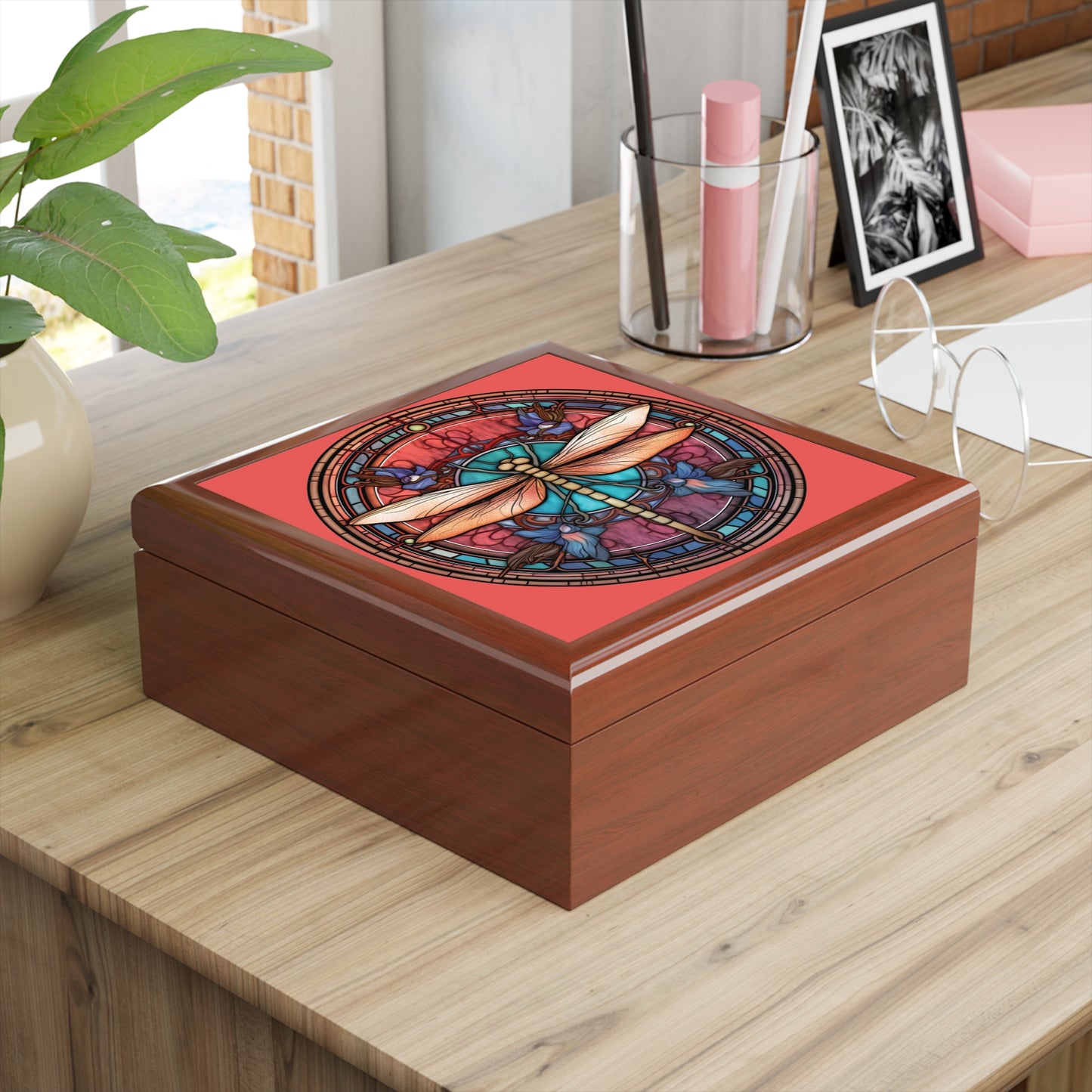 Dragonfly Stained Glass Jewelry Box — Decorative Trinket Keepsake for Her