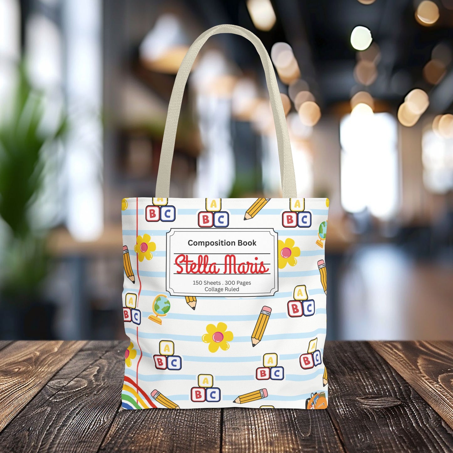 Personalized White SchoolYard Chic Composition Book Inspired Tote Bag, Back to School Tote, Teacher Gift, Kids Bag, Custom Name Bag, Educational Accessories, Back to School Tote Bag.