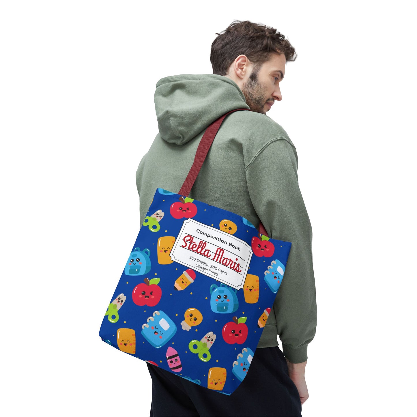 Personalized Blue Kawaii Composition Book Inspired Tote Bag, Back to School Tote, Teacher Gift, Kids Bag, Custom Name Bag, Educational Accessories, Back to School Tote Bag.