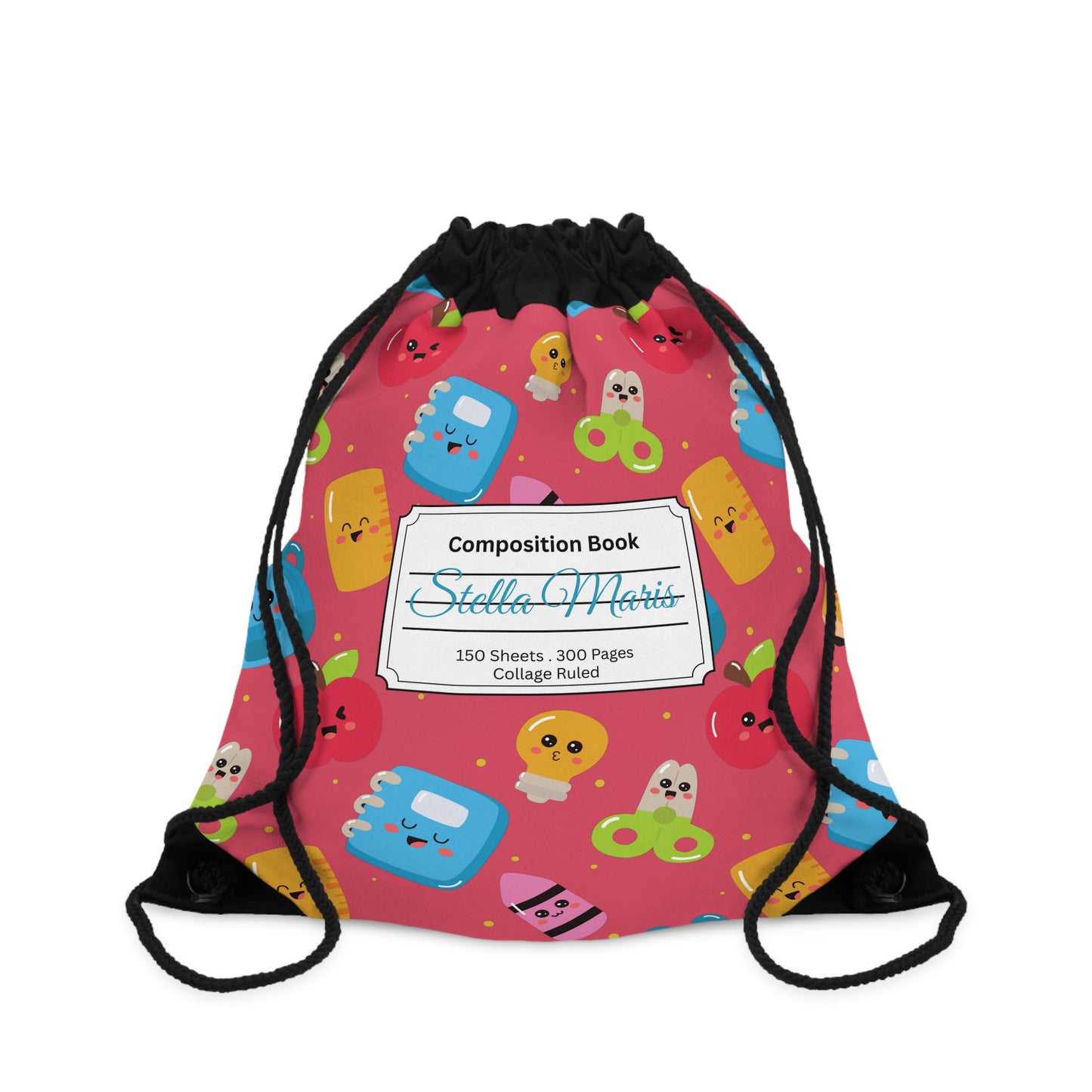 Custom Kawaii Composition Book Inspired Colorful ABC Drawstring Bag | Personalized College Ruled Tote | Kids School Gear | Fun Gym Sack | Back to School Accessory