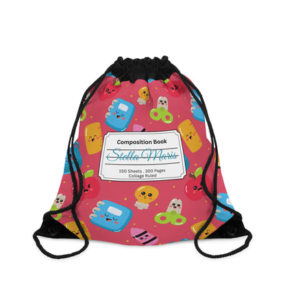 Custom Kawaii Composition Book Inspired Colorful ABC Drawstring Bag | Personalized College Ruled Tote | Kids School Gear | Fun Gym Sack | Back to School Accessory