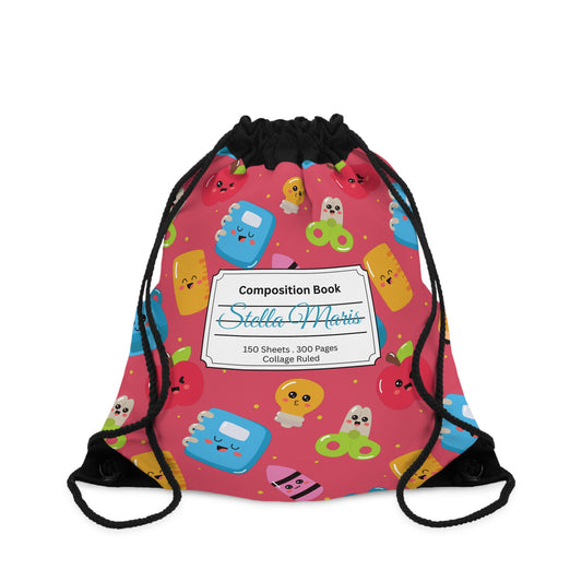 Custom Kawaii Composition Book Inspired Colorful ABC Drawstring Bag | Personalized College Ruled Tote | Kids School Gear | Fun Gym Sack | Back to School Accessory