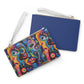 Psychedelic Visions Clutch Bag - Vegan Leather Saffiano Pattern Fashionista On-the-Go Zip Fastening Wrist Strap.