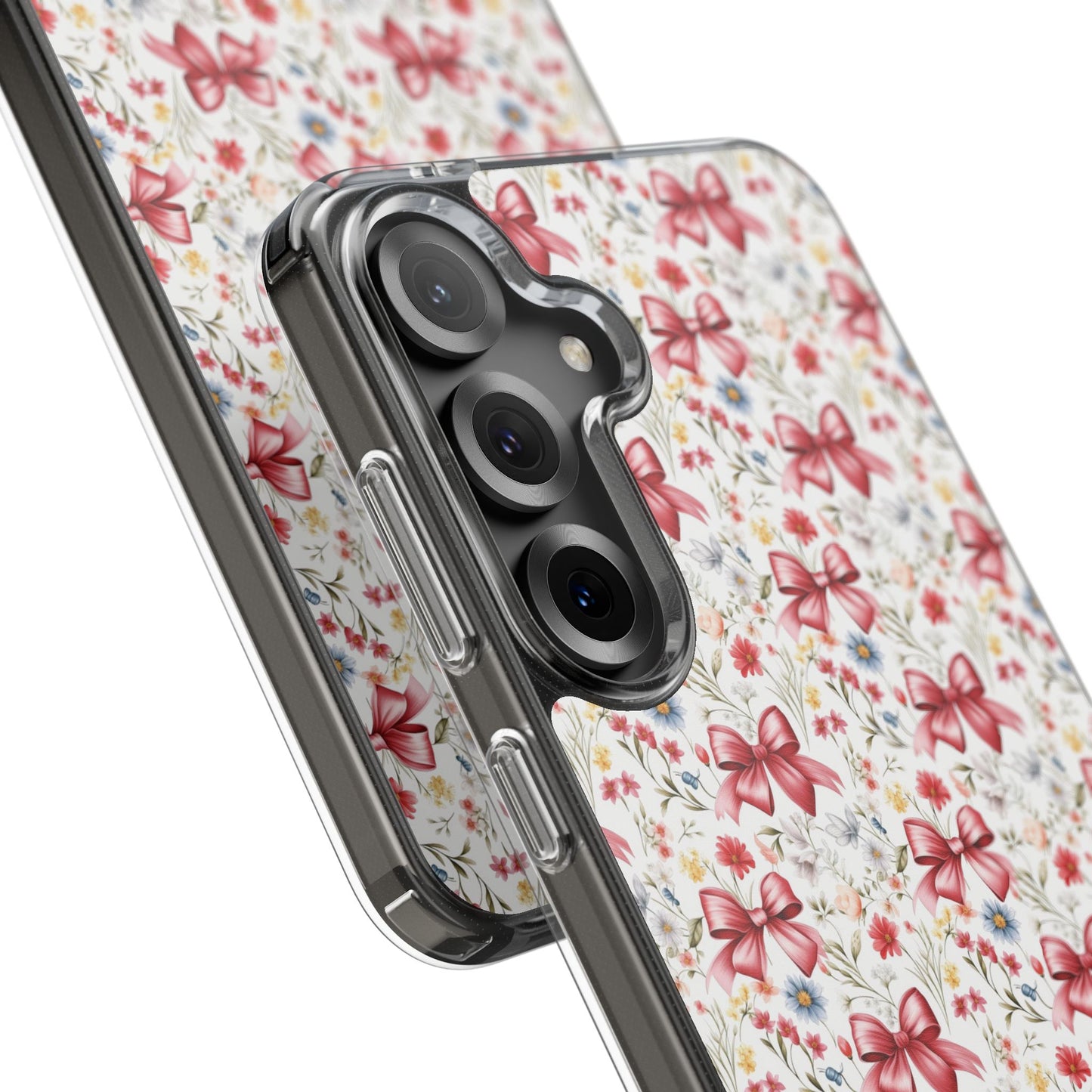 Personalized Rosette Coquette Floral Bow Clear iPhone, Samsung Cases — Custom Name Phone Cover