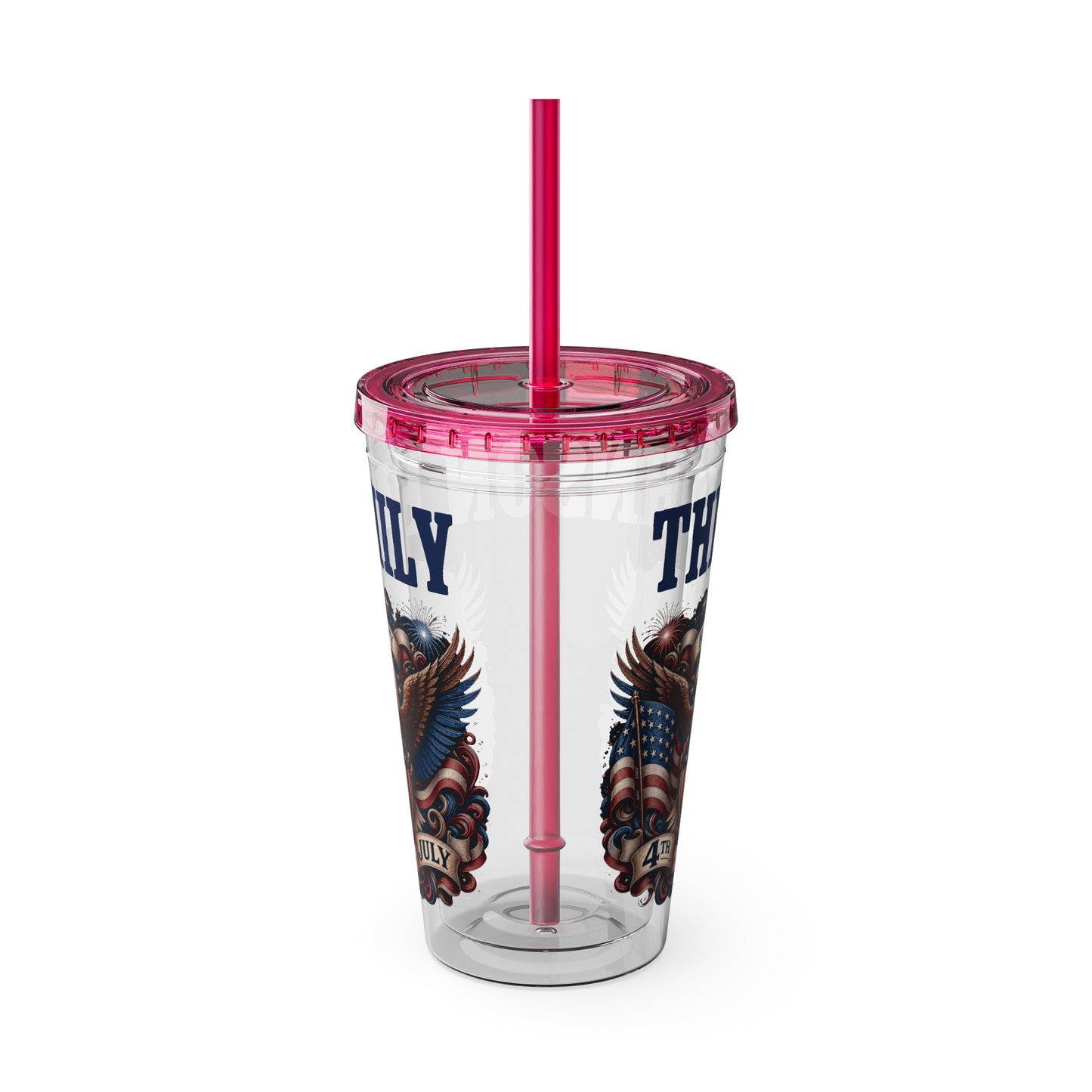 Patriotic Eagle 16oz Tumbler with Straw — "Happy 4th of July" USA Design