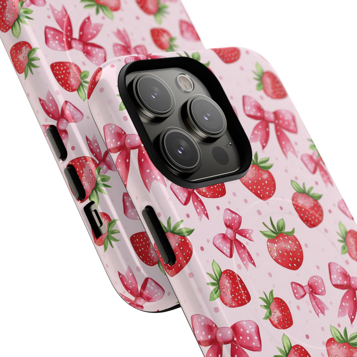 Strawberry Blush Coquette Magnetic Tough iPhone Cases - Funky Fruit Cases, Floral iPhone Cover, Trendy Gifts, iPhone Accessories, Strawberry Lover